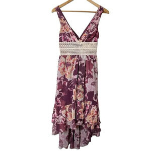 Free People Lovely Garden Dress FairyCore Coquette Purple V Neck Smocked Sz 0